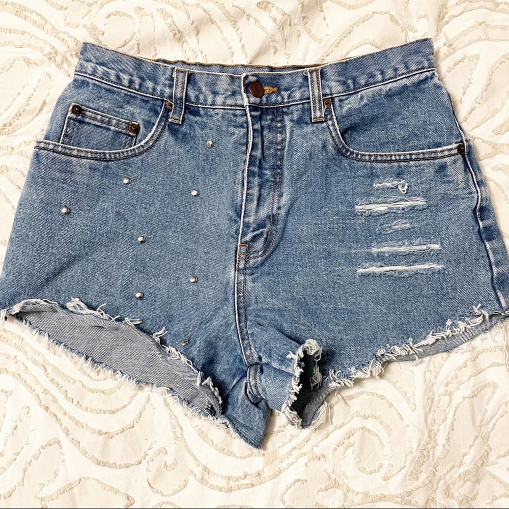 Vintage Bill Blass Studded / Frayed Jean Shorts, 8